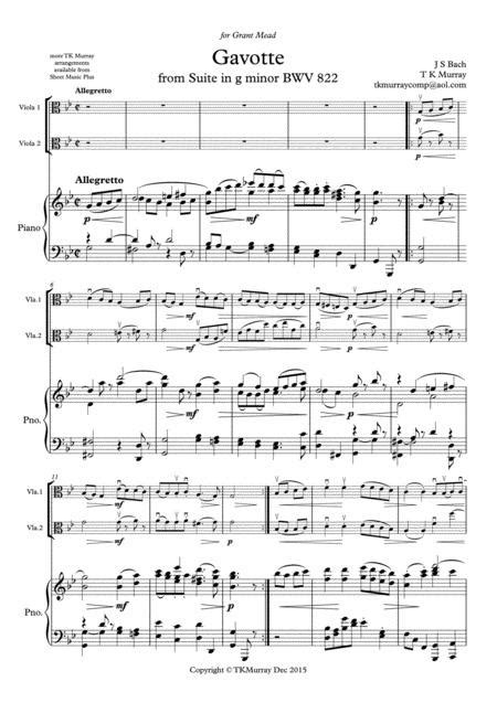 Bach - Gavotte In G Minor - 2nd. Viola Part & New Piano Part - Suzuki Bk.3